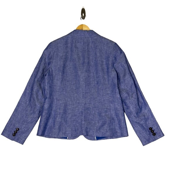Talbots Chambray Blue Linen Two-Button Long Sleeve Lined Blazer Jacket Size 12 - Picture 4 of 10